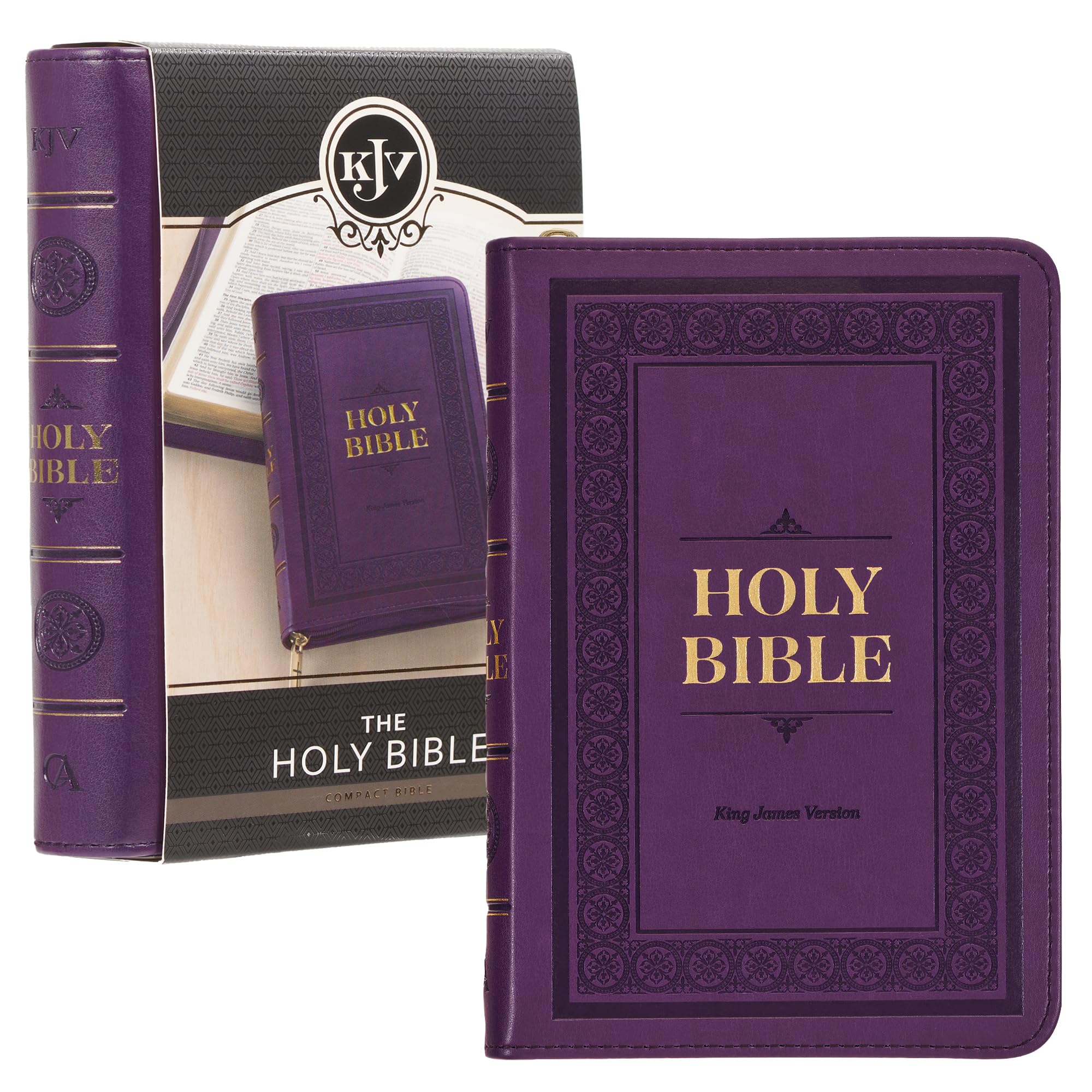 KJV Holy Bible, Compact Faux Leather Red Letter Edition Ribbon Marker, King James Version, Iris Purple, Zipper Closure (KJV Compact Editions)