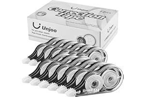 Unjoo Whiteout Correction Tape, Easy To Use Applicator for Instant Corrections Correct Wrong Writing At Any Time, For school, Office (Black/White, 5M/196" x 0.2",12pack)