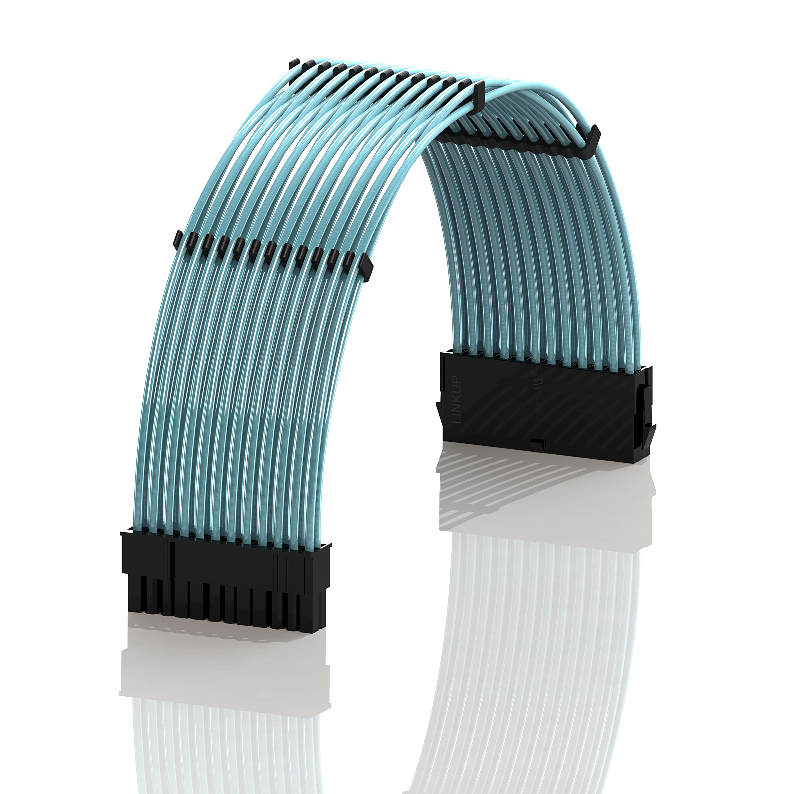 LINKUP - 30cm 24 Pin (20+4) Motherboard PSU Cable Extension 18AWG Oxygen Free Copper (OFC) Teflon Jacket Custom Mod PC w/Combs | Single Pack | 300mm - Blue