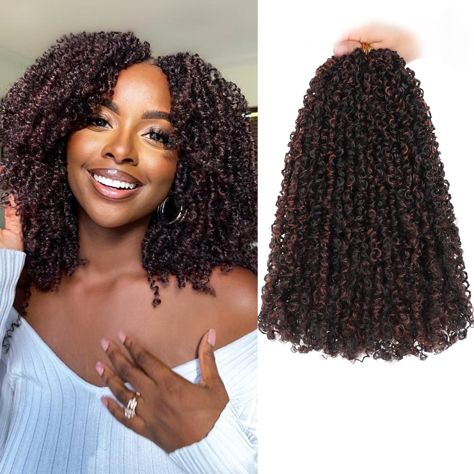 Photo 1 of COOKOO 8 Bundles/Lot Bohemian Yanky Twist Crochet Braids Hair 12 Inch Pre-Twisted Crochet Passion Twist Hair with Curly Ends Small Curly Twist Crochet Hair Fluffy Mini Senegalese Twist Braids 1BH350#