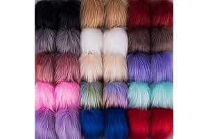 SIQUK 30 Pieces Faux Fox Fur Pom Pom with Elastic Loop Fluffy DIY Knitting Hat Pom Pom Faux Fur Pom Pom for Hats Beanies Scarves Gloves Keychains Bags Accessories (15 Colors, 2 Pcs/ Color)