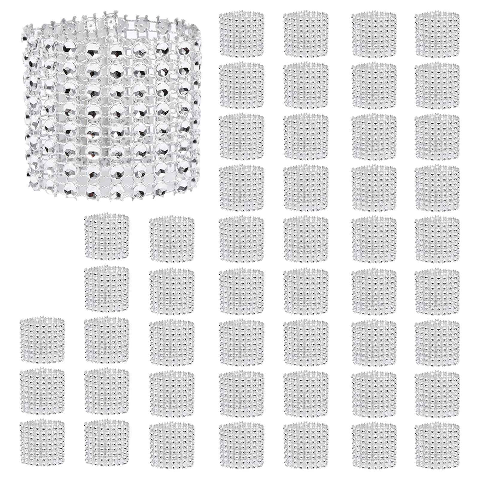 Napkin Rings 5x1.5inch 50Pcs Napkin Holder Rhinestone Rings Buckles Rhinestone Diamond Mesh Wrap Ribbon Bouquet Wrapped Ribbon for Table Settings Wedding Birthday