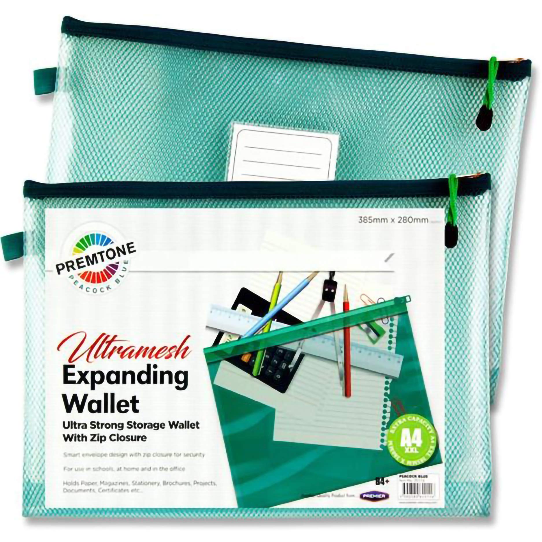 Premtone (B4+ Size, Peacock Blue), Ultramesh Expanding Mesh Bag, Smart Envelope Design, Waterproof Pouch for School Office Supplies, Zipper Pouch, Secure Zip Closure, Travel Bag