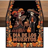 Dia de Los Muertos Table Runner 13x72 Inch, Day of The Dead Ofrenda Altar Decorations for Home Kitchen Dining Room Fiesta Party