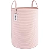 XUANGUO Cotton Rope Laundry Basket Hamper for Clothes Woven Storage Basket for Living Room Bedroom Boho Tall Rope Baskets for Blanket Toys Pillow Towels Baby Nursery Hamper Bin Large light pink