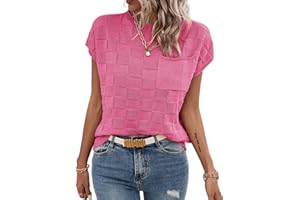 SHEWIN Womens Summer Cap Sleeve Tops Casual Crewneck Knit Short Sleeve Sweater Loose Fit Lightweight Shirts