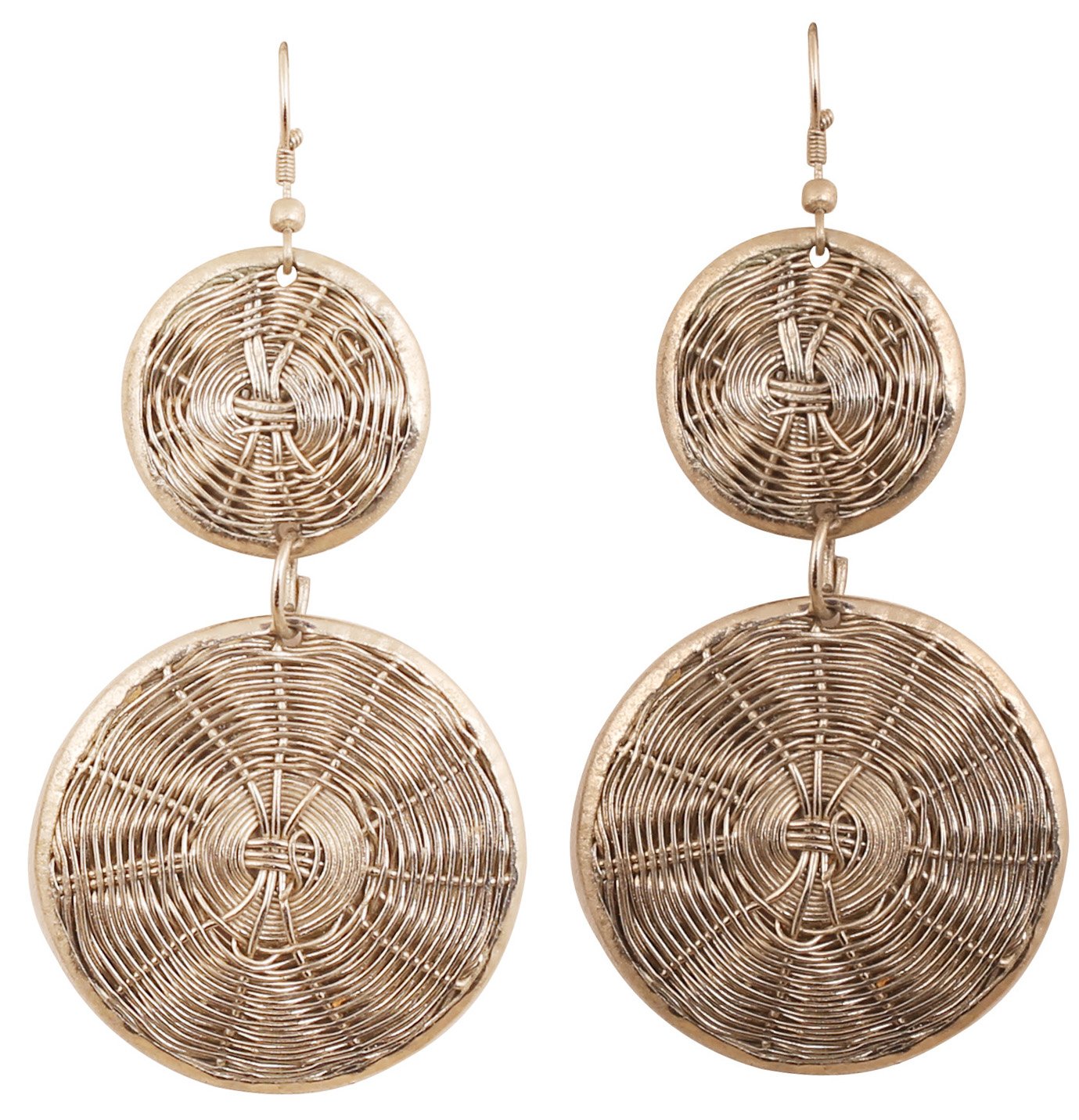NEW! Touchstone Indian Bollywood Desire Finely Hand Finished Concentric Small Medium Baskets Weave Wire Pretty Look Designer Jewelry Round Shape Earrings In Silver Tone For Women