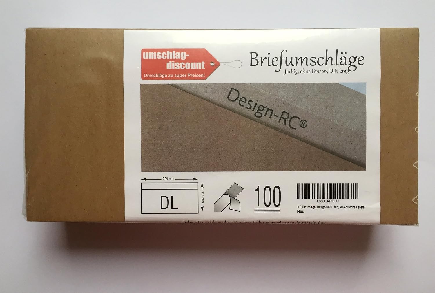 100 Envelopes Made from Recycled Paper, Design-RC®, 229 x 114 mm, with Adhesive Strip, Envelopes Without Window C6/5