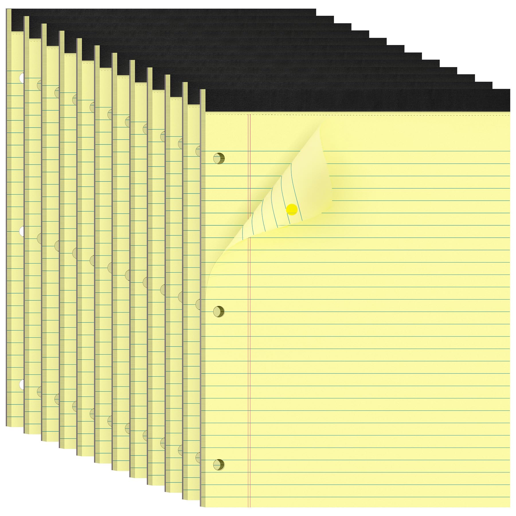 HAUTOCO Blocs de Notas Legales de 8,5 x 11, Paquete de 12 Blocs de Notas de Escritura con Rayas Anchas Amarillas, Bloc de Notas Perforado, 30 Hojas por Bloc de Notas, Papel Perforado de 3 Orificios para la Escuela, Oficina