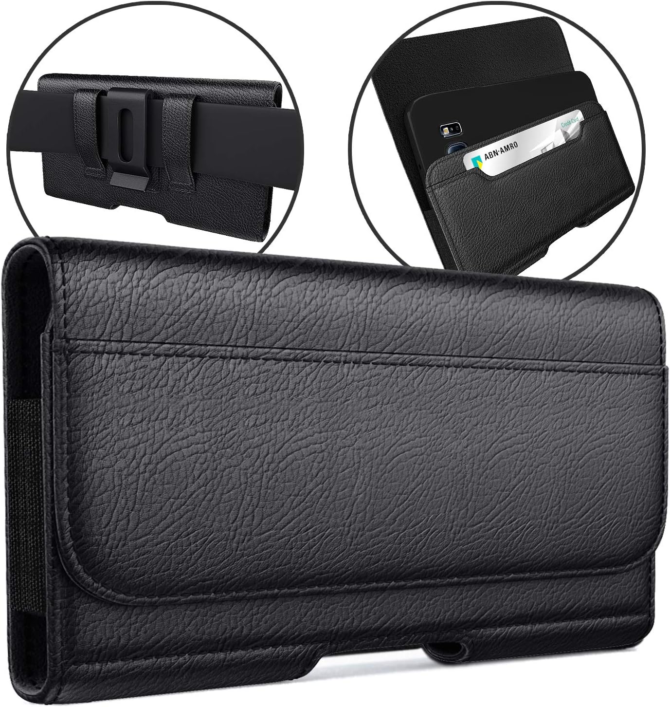 Meilib Belt Case for Galaxy A51, A11, A52, S22 Ultra, S22 FE, Note 20, Note 10+, Note 9, Note 8, Cell Phone Belt Holder Holster with Clip ID Card Pouch Cover (Fits Samsung Phone with Otterbox Case)