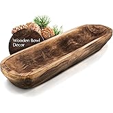 FANDOS Wooden Dough Bowl for Decor - 17¾ in Long Hand Carved Paulownia, Large Rustic Decorative Bowl for Home Table Centerpie