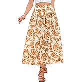 Allegra K Boho Skirt for Women's Summer Beach High Waist Paisley Maxi Skirts