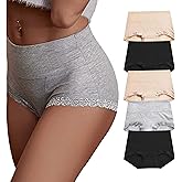 OPIBOO Women's Cotton Underwear,Ladies Soft Stretch Tummy Control Comfy No Muffin Panties Boyshorts