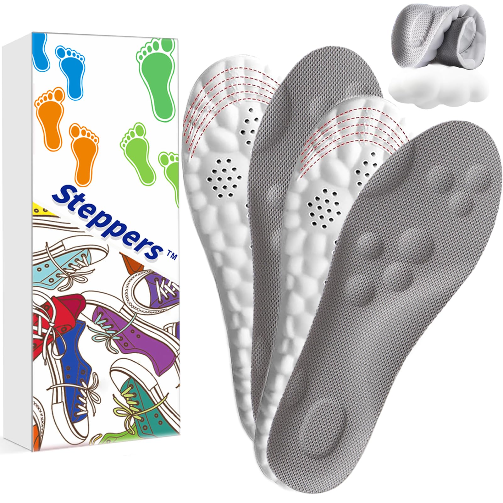 Photo 1 of Steppers Insoles for Men and Women Adjustable Size, 2 Pairs 4d Cloud Insole for Mens,Boot Insoles for Menn, Memory Foam Shoe Insertss for Women (L)