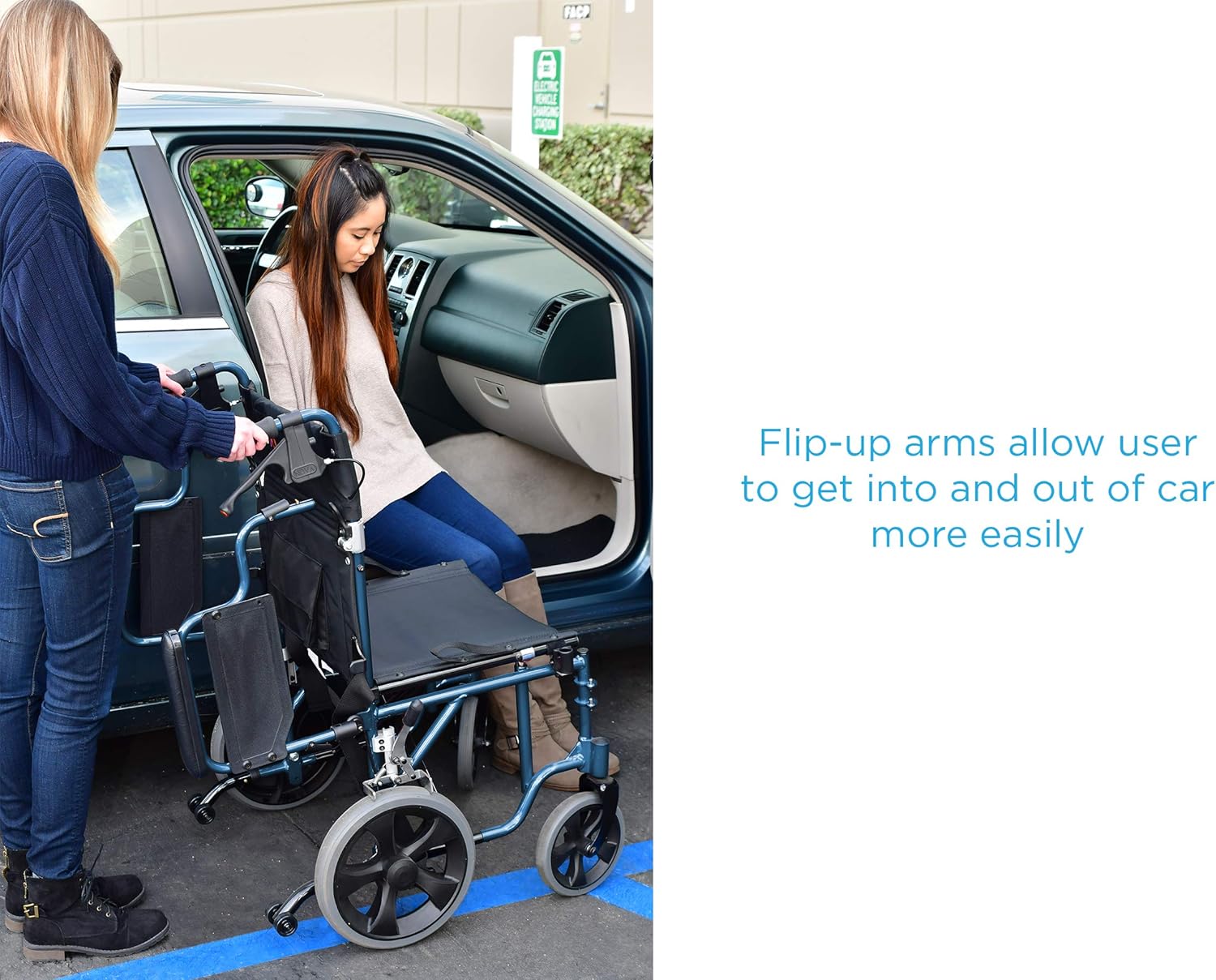 NOVA Lightweight Transport Chair with Locking Hand Brakes, 12” Rear Wheels, Removable & Flip Up Arms for Easy Transfer, Anti-Tippers Included, Blue: Health & Personal Care