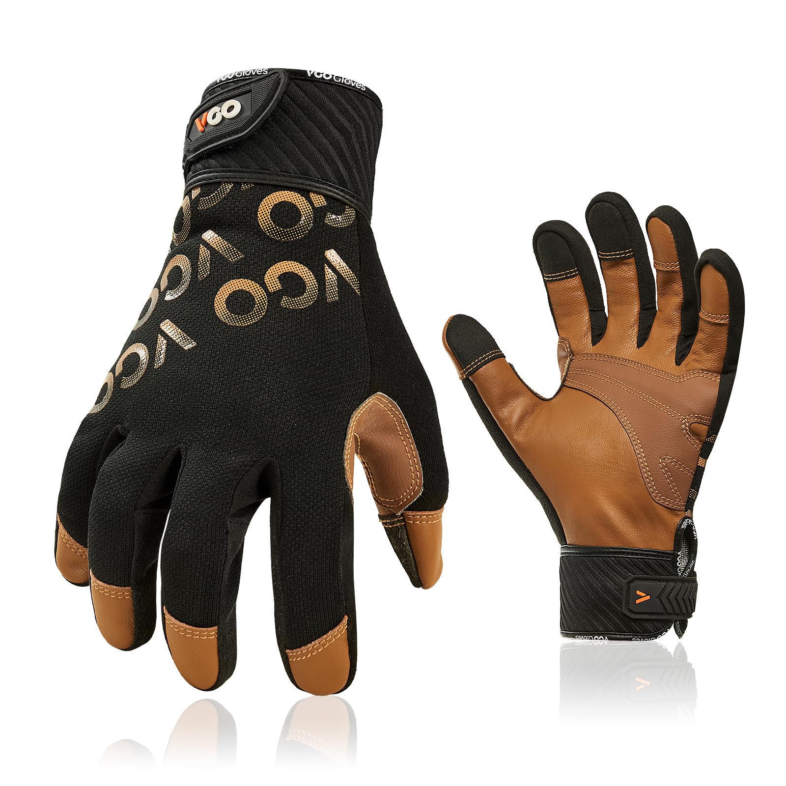 Vgo... Work Gloves Touchscreen in Goat Leather, Assembly Gloves for Mechanic Gardening Construction Warehouse,1 pair
