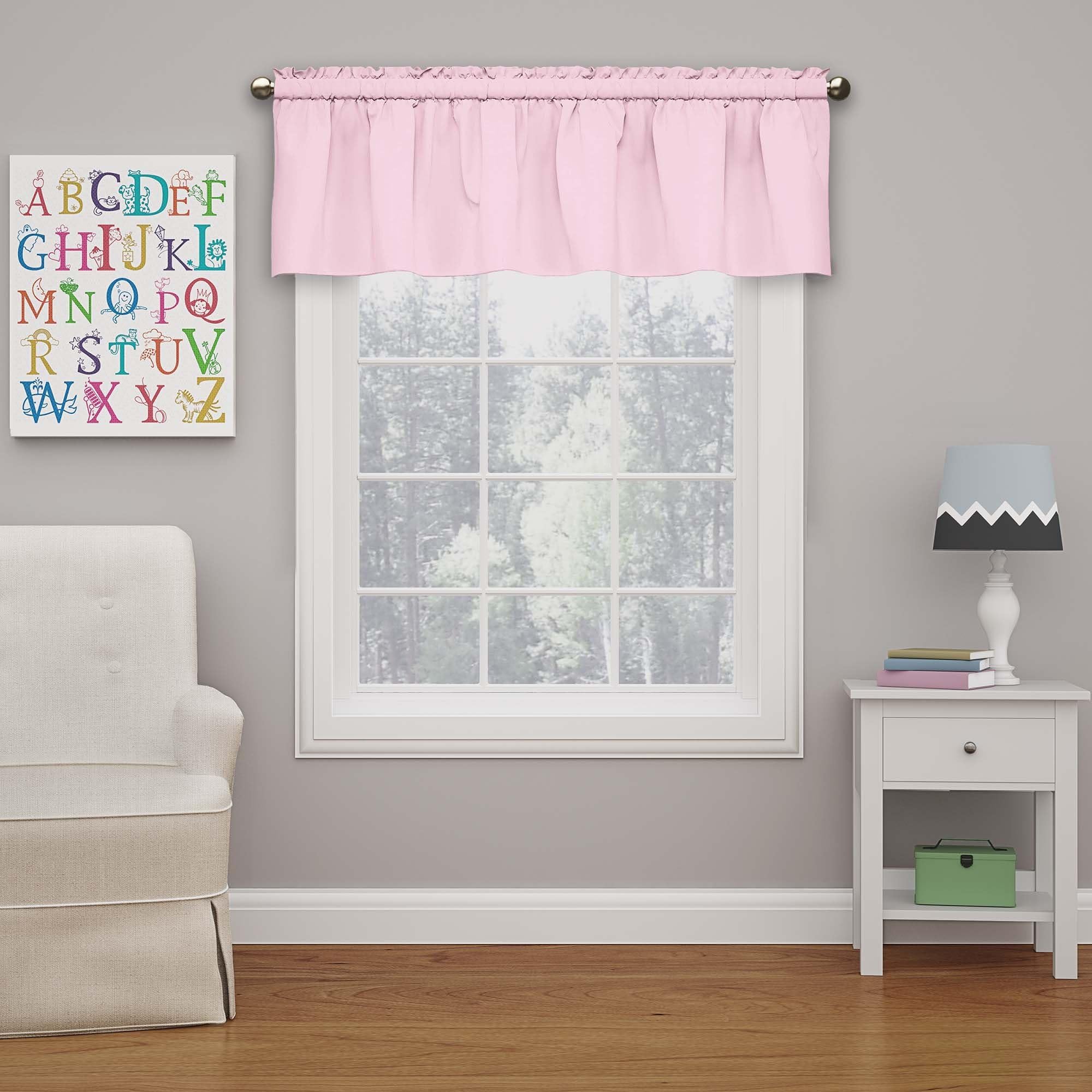 Eclipse Microfiber Valance Curtain For Windows, Solid, Rod Pocket For Kitchen, Living Room, Bedroom, And Bathroom, Single Panel, 42 in x 18 in, Pink