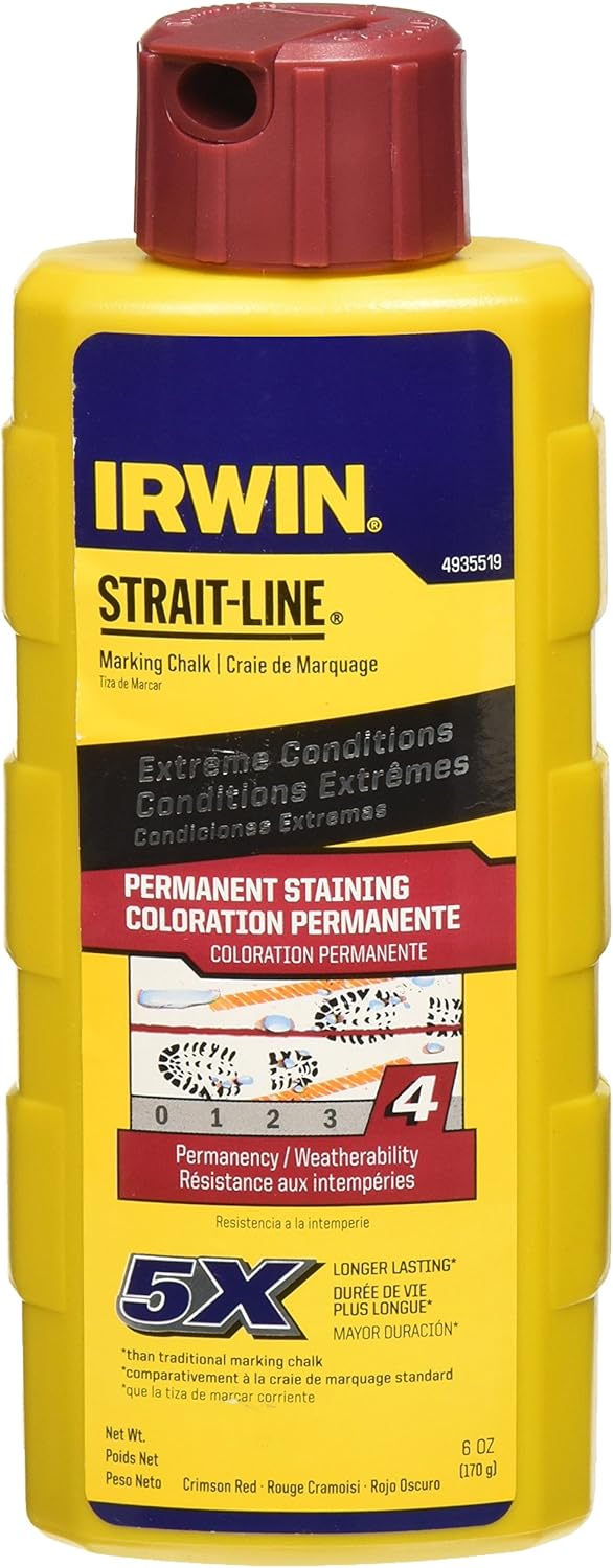 IRWIN Tools STRAIT-LINE Permanent Staining Marking Chalk, Crimson Red, 6ounce (4935519)