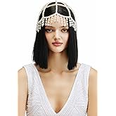 BABEYOND 1920s Pearl Flapper Cap Headpiece Roaring 20s Gatsby Pearl Head Chain Wedding