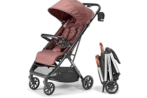 Bombi Bēbee V2 Lightweight Baby Stroller - Premium Vegan Leather, One-Hand Fold, Infinite Recline, Aircraft-Grade Aluminum Frame, XXL Canopy, and Ample Storage Umbrella Stroller - Desert Berry