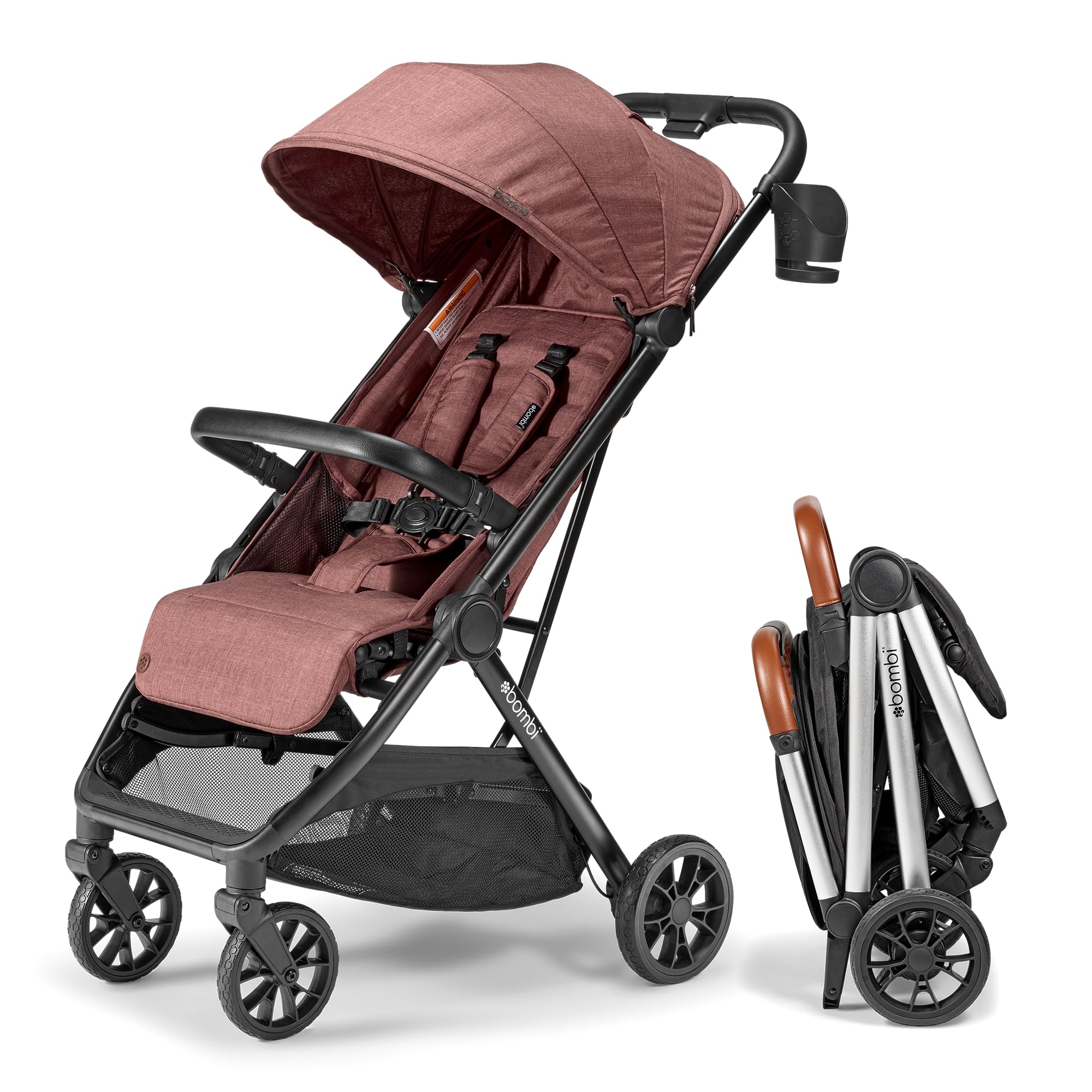 Photo 1 of Bombi B?bee V2 Lightweight Baby Stroller - Premium Vegan Leather, One-Hand Fold, Infinite Recline, Aircraft-Grade Aluminum Frame, XXL Canopy, and Ample Storage Umbrella Stroller - Desert Berry