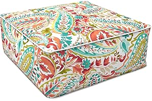 LVTXIII Outdoor/Indoor Inflatable Footrest Stool, All Weather Patio Square Ottoman, Portable Fluffy Pouf for Patio Garden, Camping or Home Decoration, 23"x23"x9", Pretty Paisley