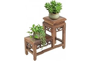 Wooden Plant Stand, Vintage Indoor 2-Tier Display Rack for Pots Figurines, Space-Saving Plant Stand for Home Office Cafe Deco