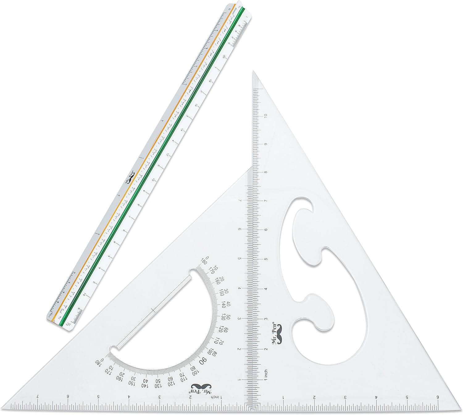 Mr. Pen Architectural Triangular Ruler Set with 12 Inch Triangular Scale, 11 Inch 30/60 and 8 Inch 45/90 Triangles : Office Products