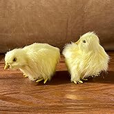 Basuo-9Q Pack of 2 Realistic Yellow Furry Baby Chicks Lifelike Plush Chickies Farm Animal Models Spring Photo Props Easter Basket Stuffers Decoration Store Home Fake Chickens Ornaments
