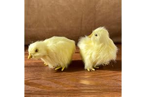 BASUO-9Q Pack of 2 Realistic Yellow Furry Baby Chicks Lifelike Fur Farm Animal Models Spring Photo Props Easter Basket Stuffers Decoration Store Home Chickens Ornaments