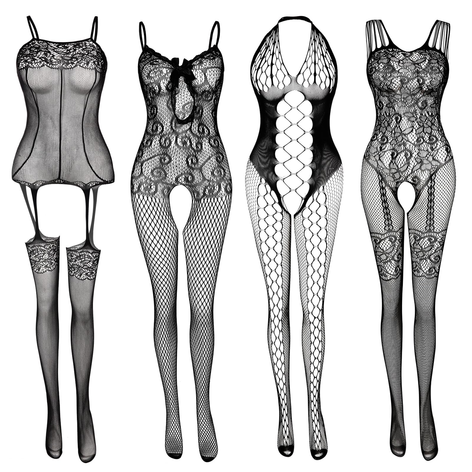 Women's Lace Stockings Lingerie Floral Fishnet Bodysuits Lingerie Nightwear for Romantic Date Wearing