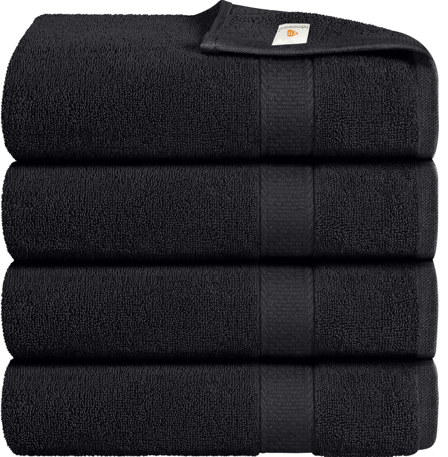 X11 Homeware Bath Towels Pack of 4 Egyptian Cotton Towel Set Highly Absorbent Soft Bathroom Towels Set of 4 Ring Spun Cotton Quick Dry Large Towels (Black)