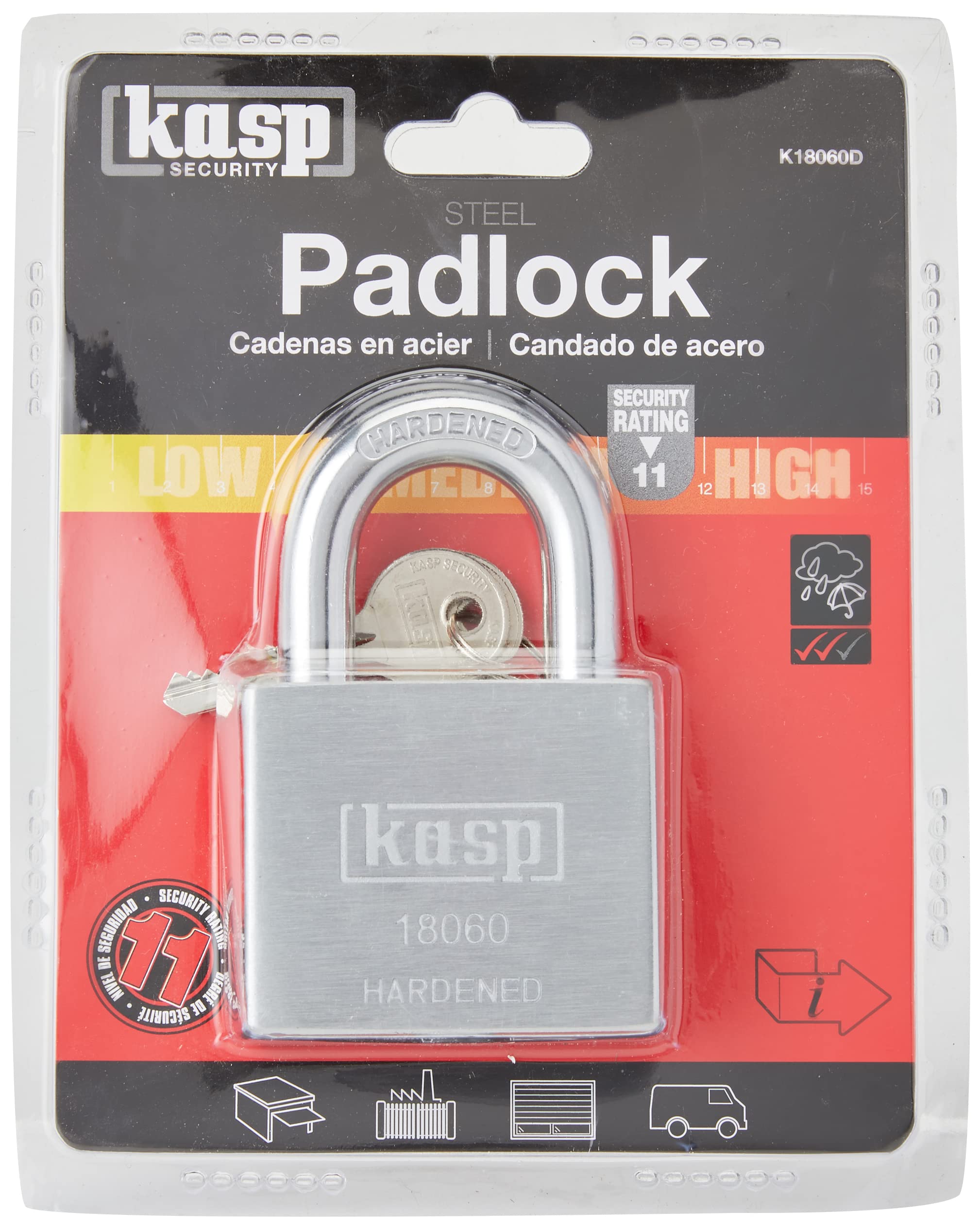 Kasp 180 K18060D Steel Lock 60 mm, Chrome, Open Shackle