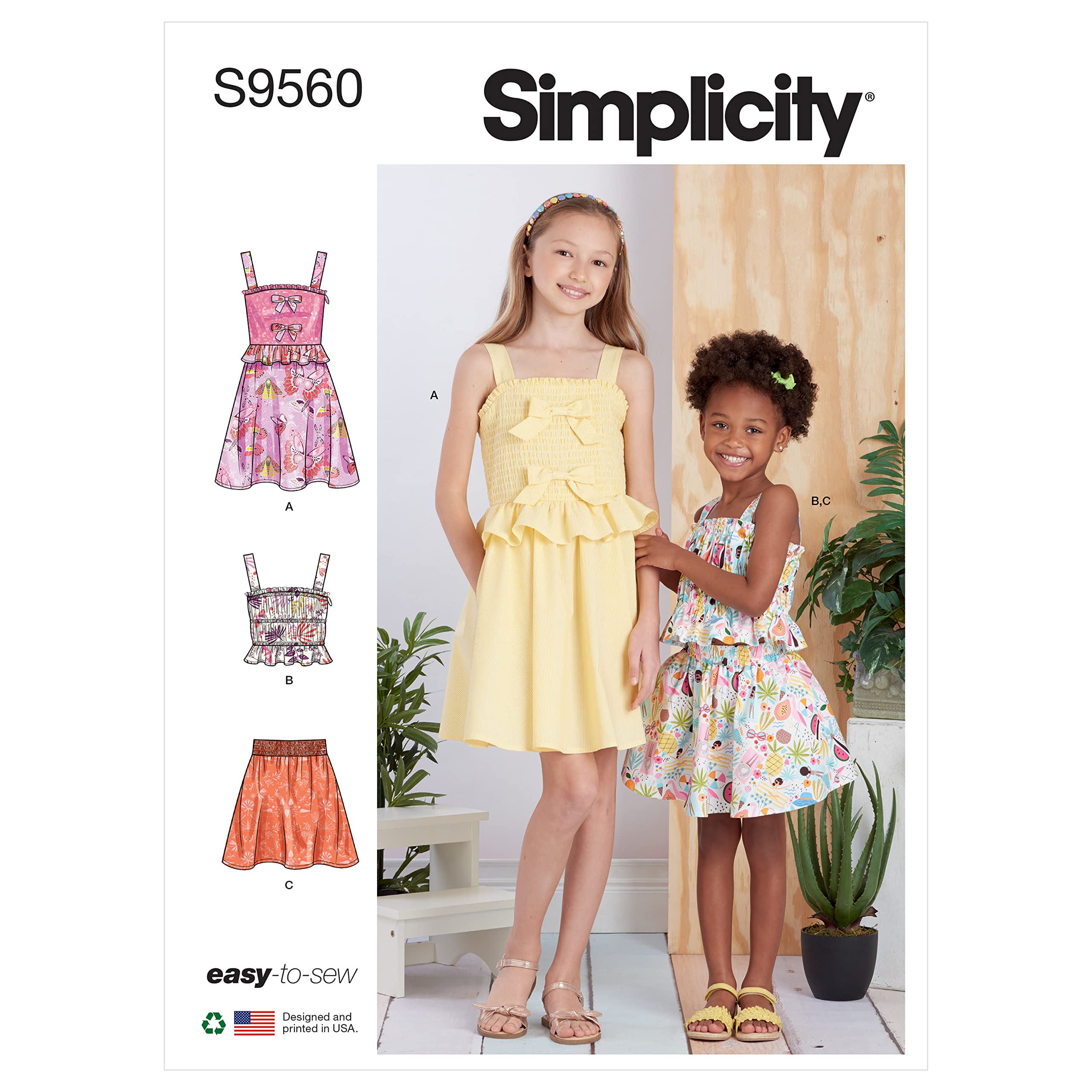 Simplicity SS9560K5 Children's and Girls' Dress, Top and Skirt K5 7-8-10-12-14