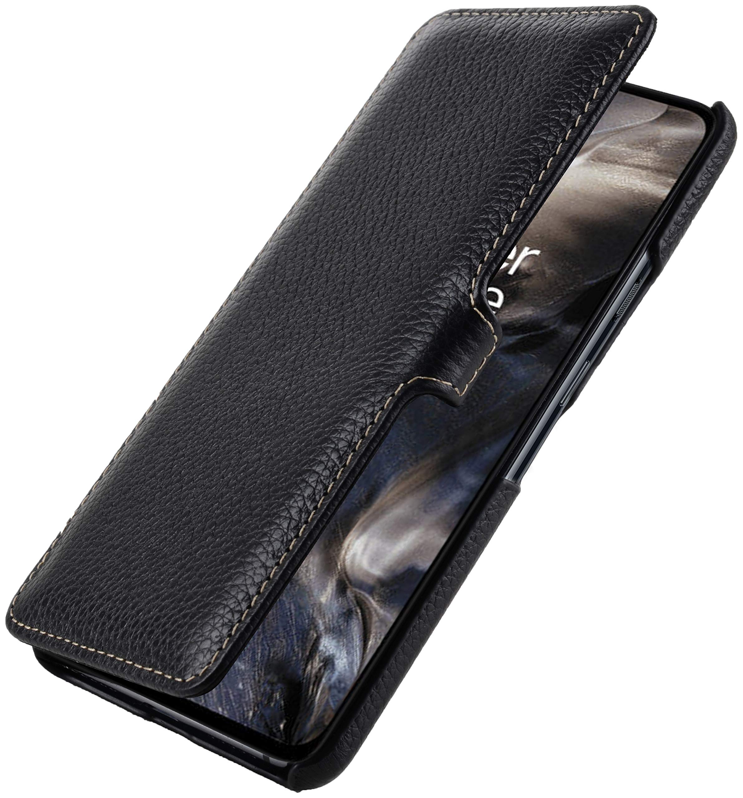 StilGut Book Type Flip Case for OnePlus Nord, Genuine Leather OnePlus Nord Case with Closure, Black — image 1