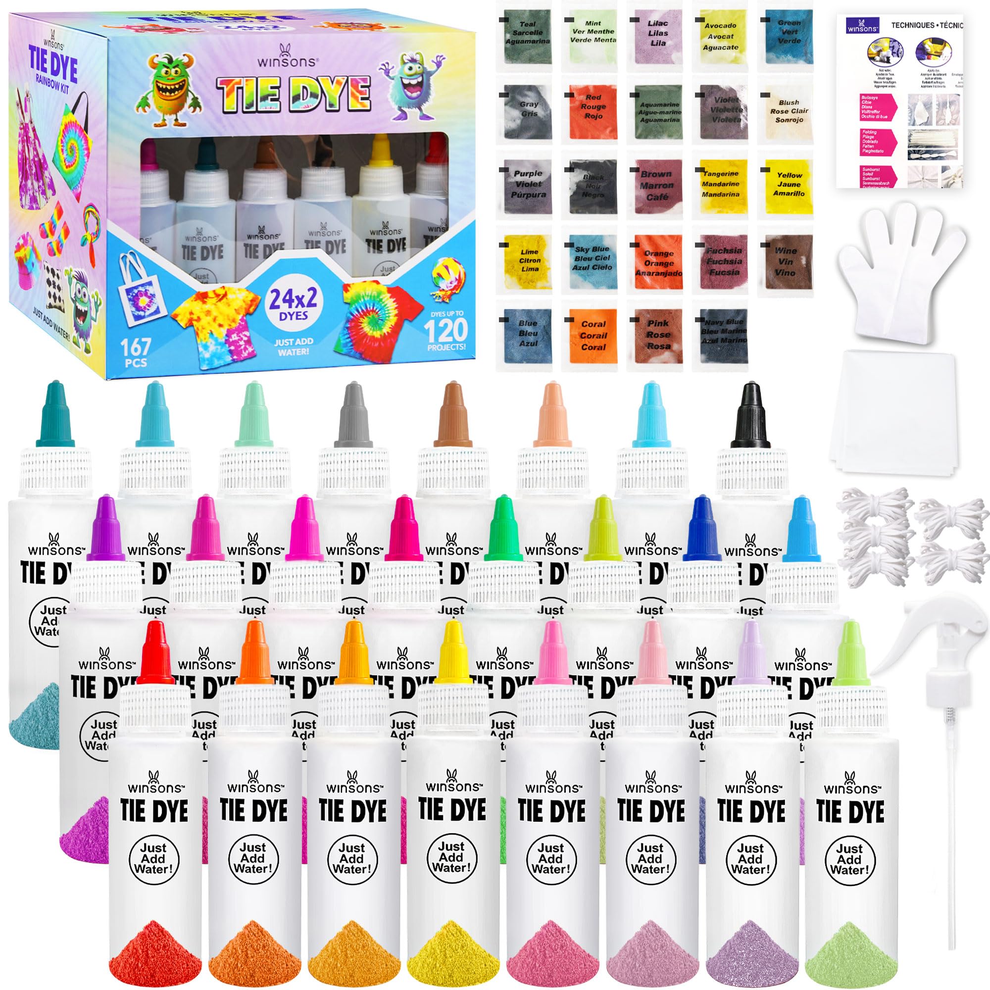 Photo 1 of 24 Colors Tie Dye Kit, Tie Dye Set for Kids, Pre-Filled Bottles, Non Toxic Permanent Fabric Dye Art Set, Easy DIY Fabric Art - Create Fun (24 Colors)