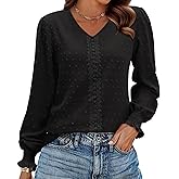 siliteelon Dressy Blouses for Women Long Sleeve Tops for Women V Neck Swiss Dot Business Casual 2026 Spring Holiday Shirts
