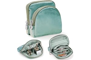 Lumayina Small Travel Jewelry Case Set 2-in-1 Detachable Velvet Pouches, Portable Jewelry Organizer bag for Rings Earrings Bracelets, Gift Box for Women (Mint Green)