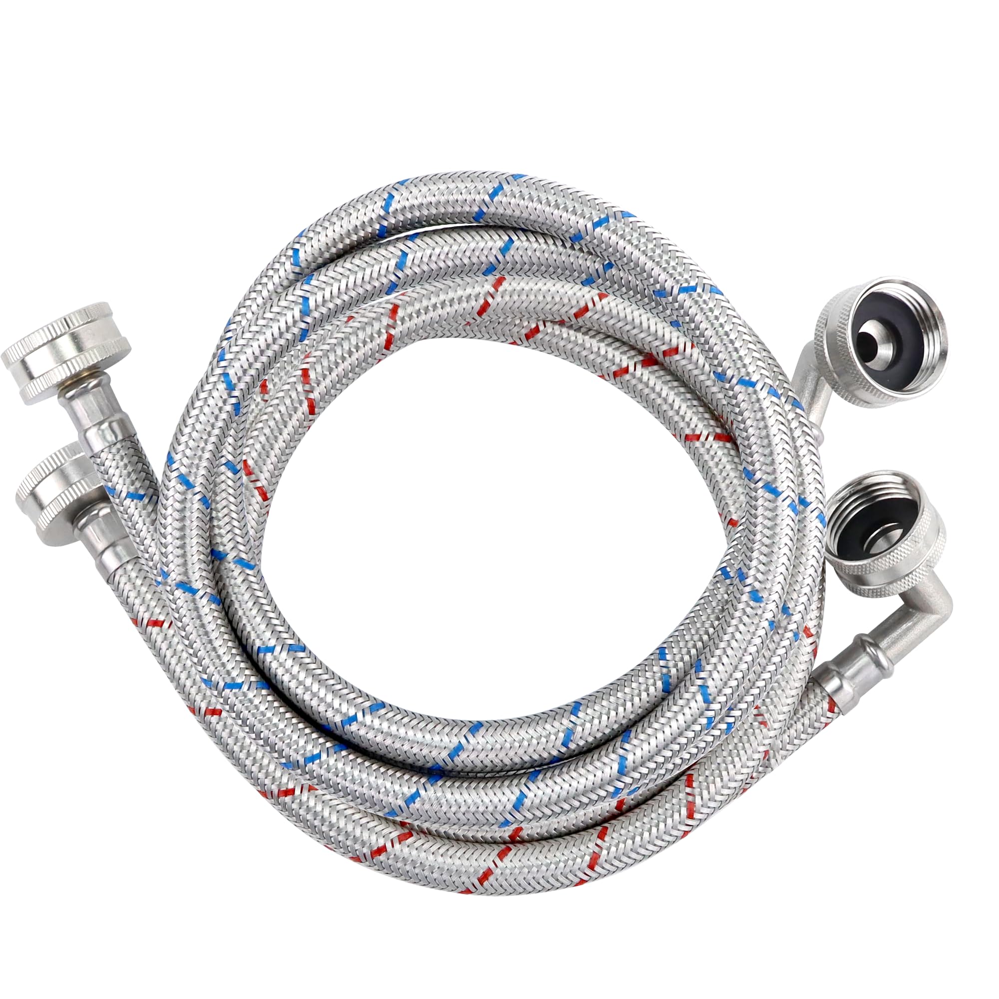 Photo 1 of 4ft Stainless Steel Washing Machine Hose with 90 Degree Elbows 2 Packs Braided Premium Washer Hoses Supply Lines-Washer Hoses 4ft Hot and Cold Striped Water Connection-by MIFLUS