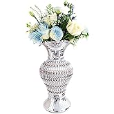 Serdic Large Ceramic vase, 30 cm, Inlaid with Rhinestones, Luxury, Vintage Silver vase for Home Decoration, Suitable for Living Room, Bedroom, Kitchen, Table Centerpiece.