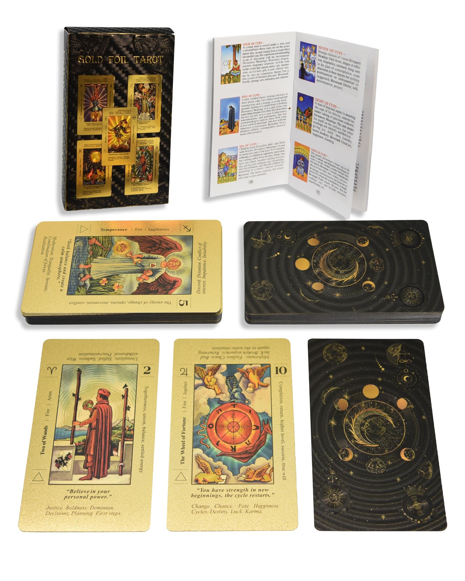78 Piece Gold Foil Tarot Deck, Cards with 36 Page Guide Book, PVC, Waterproof & Anti-Wrinkle, Foil Tarot Cards Deck for Beginners Waterproof and Durable (Sun, Moon and Stars) — image 1