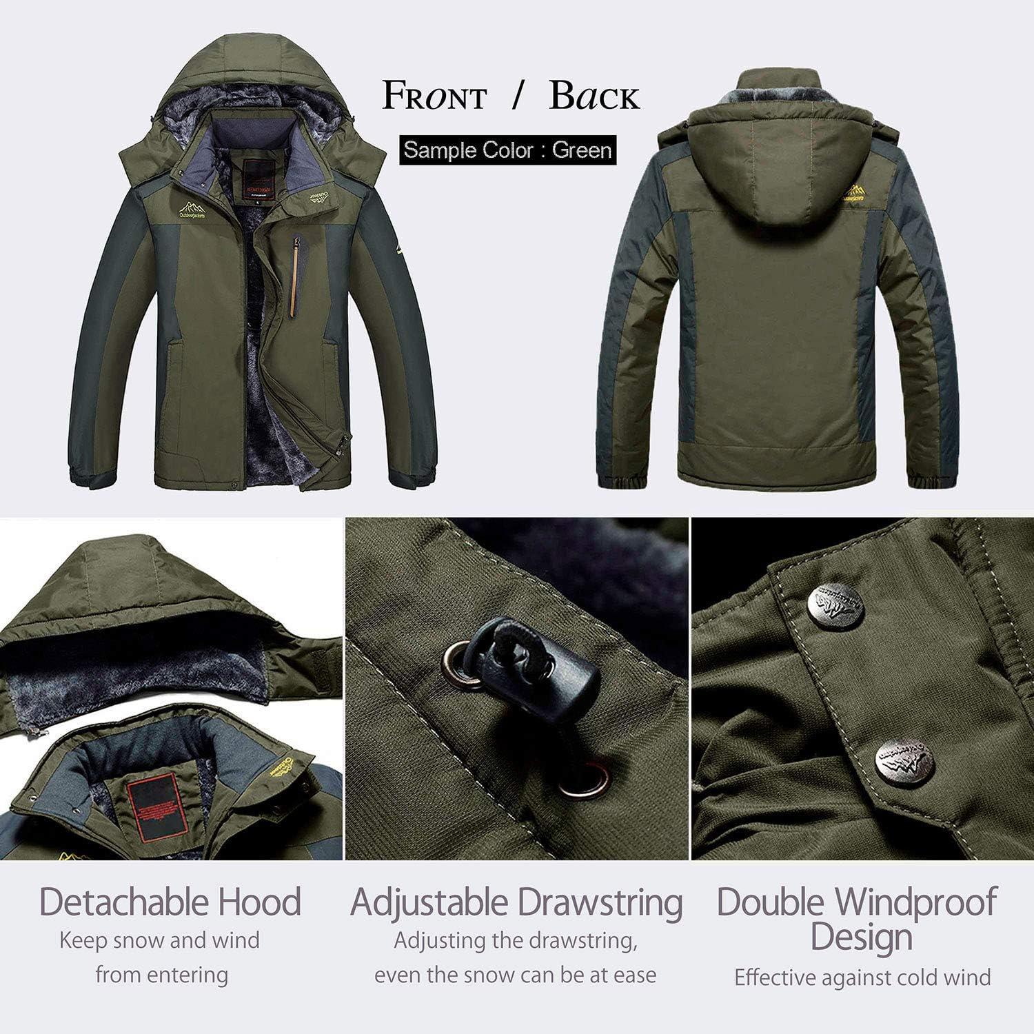 BIYLACLESEN Men's Winter Jackets Windproof Windbreaker Fleece Lined Warm Ski Snowboard Jacket Parka Jacket: Clothing