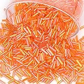 Soeoy 4000 Pcs Tangerine Orange Glass Bugle Beads, 2 x 7 mm Embroidery Beads, Small Long Tube Seed Beads for Embroidery Craft Jewelry Making