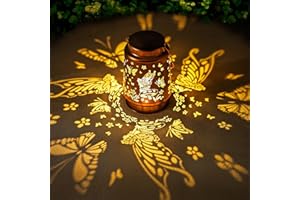 GR8GARDENS Fairy Solar Lanterns Outdoor Waterproof Hanging Solar Lights Butterfly Garden Decor Gifts for Women Mom Grandma Metal Decorative LED Lantern Outside for Yard, Patio, Lawn, Porch, Backyard