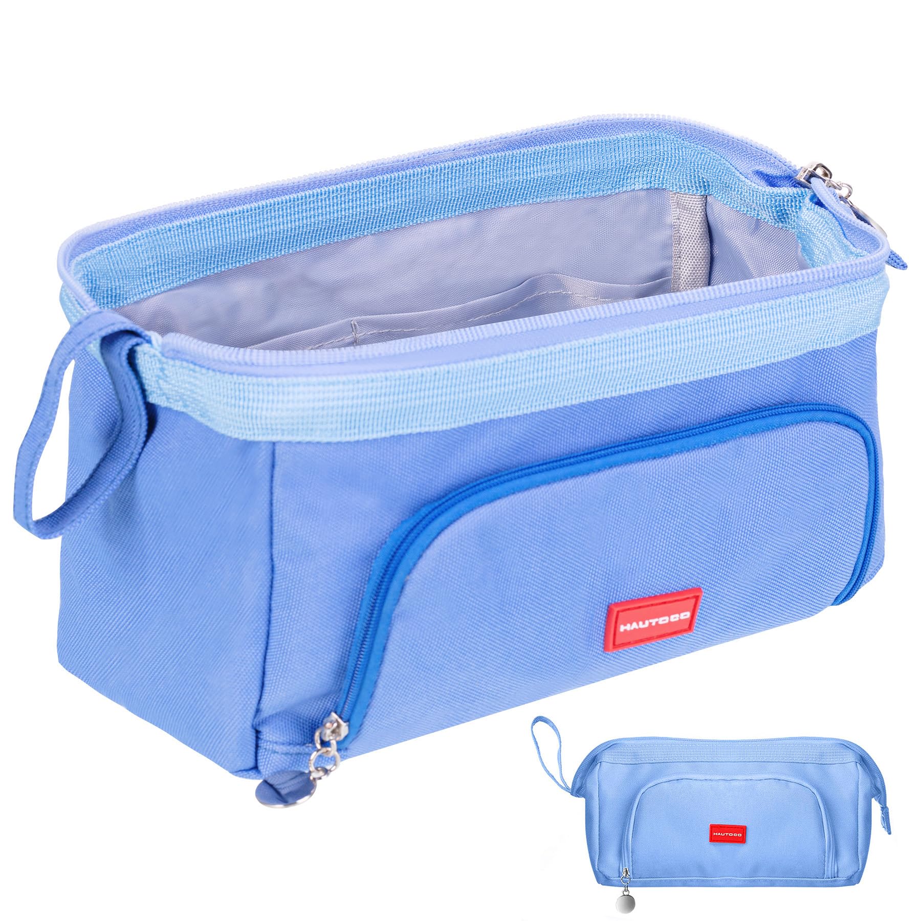 HAUTOCO Large Pencil Case for Girls Boys, Big Capacity Pencil Pouch with Compartments, Zipper & Handle, Portable Canvas Stationery Organiser Bag for School Office Adults Teens Women Men, Blue