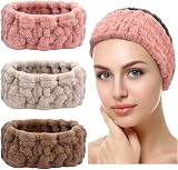 Chuangdi 3 Pieces Spa Headband Women Facial Makeup Hairband Pink Gray Brown