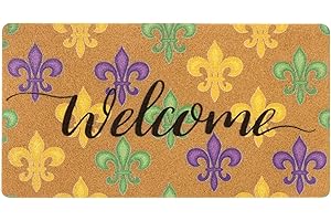 FGSS Mardi-Gras Fleur-De-Lis Welcome-Doormat Outdoor-Entrance - Coir-Non-Slip Indoor Home Decor Front Door Mats Holiday Carnival