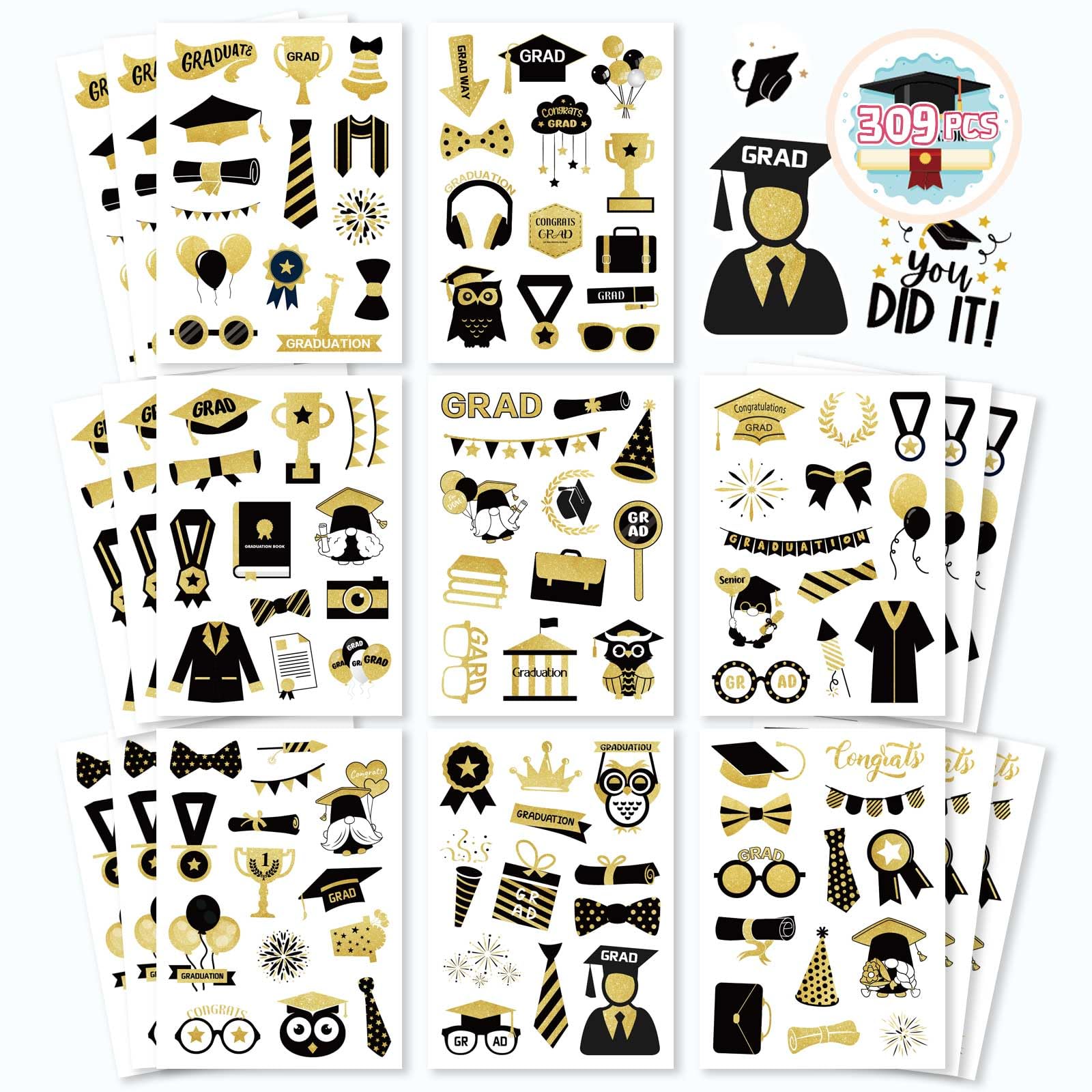 300PCS+ Graduation Stickers Graduation Cap Stickers Congrats Grad Class of 2024 Stickers for Graduation Envelope Seals Grad Party Decoration Supplies
