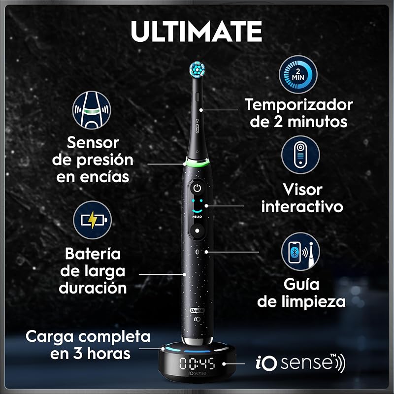 Escova de dentes elétrica oral-b io 10 preta, 3 cabeças de escova, 1 estojo para carregador de viagem, projetado por braun, projetado por braun