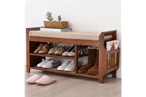 OAKHAM Bamboo Shoe Bench, Shoe Storage Bench with Hidden Drawer and Side Holder, shoe rack for entryway Hallway Living Room, Brown, 39.4“W